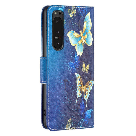 EIDERWOOD Sony Xperia 10 VI Læder Mobil Cover m. Pung & Ståfunktion - Blå med Sommerfugle