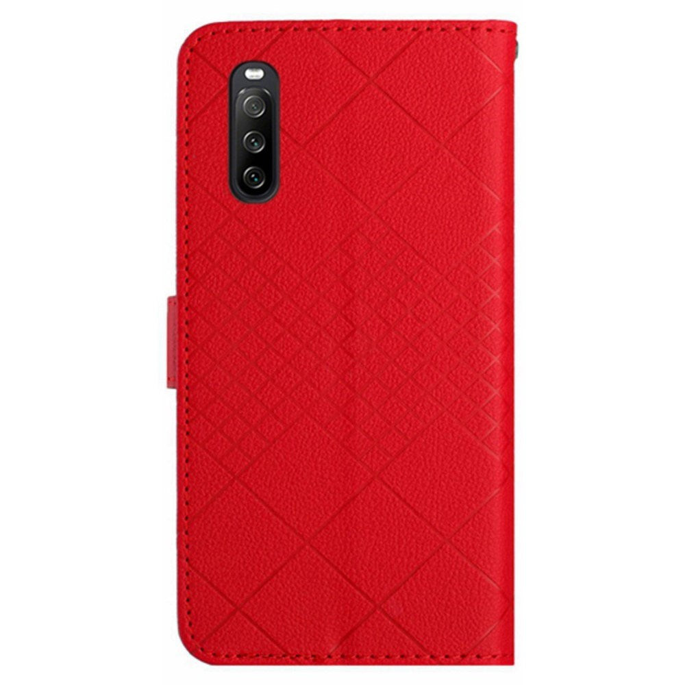 EIDERWOOD Sony Xperia 10 VI Læder Mobil Cover m. Pung & Strop - Rombe Indgravering - Rød