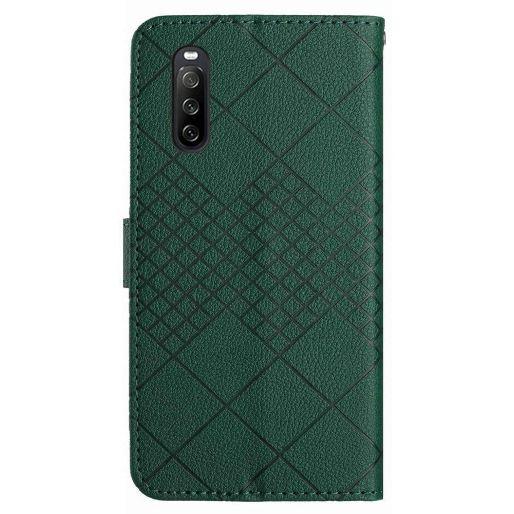 EIDERWOOD Sony Xperia 10 VI Læder Mobil Cover m. Pung & Strop - Rombe Indgravering - Grøn