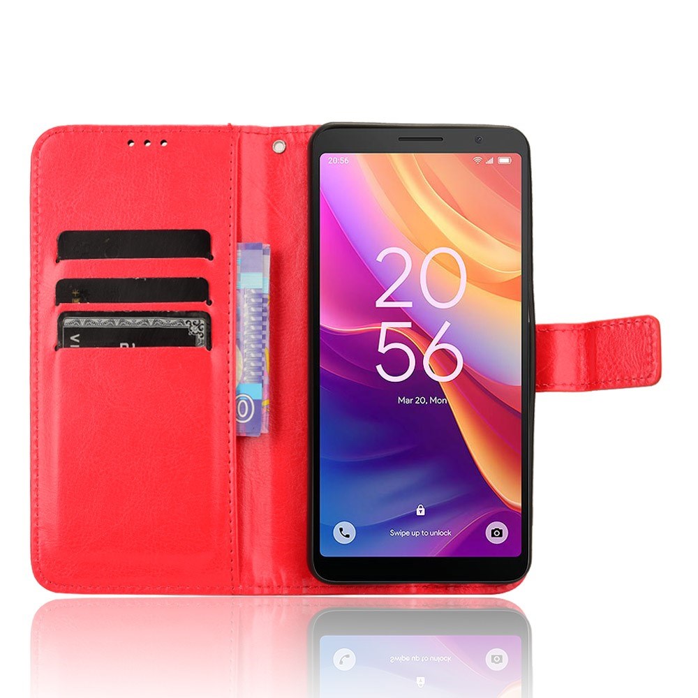 EIDERWOOD TCL 501 Blankt Kunstlæder Mobil Cover m. Pung & Strop - Rød