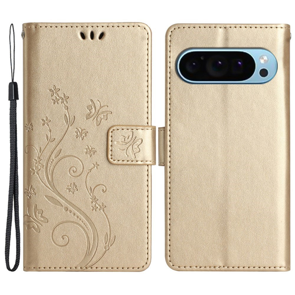 EIDERWOOD Google Pixel 9 / 9 Pro Sommerfugle Læder Mobil Cover m. Pung - Guld