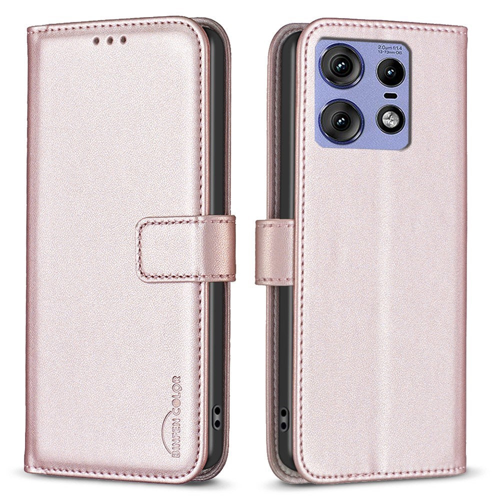 EIDERWOOD Motorola Edge 50 Pro Kunst Læder Mobil Cover m. Ståfunktion & Kortholder - Rose Gold