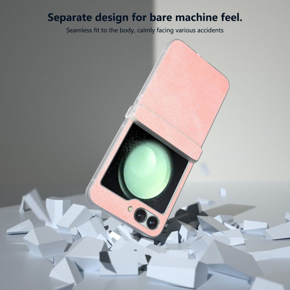 EIDERWOOD Samsung Galaxy Z Flip7 FE / Flip6 Læderbetrukket Plastik Mobil Cover - Lyserød