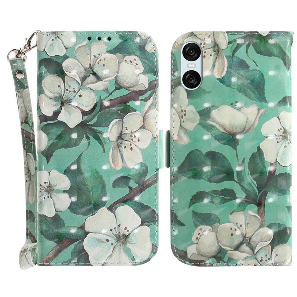 EIDERWOOD Sony Xperia 5 VI Læder Mobil Cover m. Pung & Strop - Hvide Blomster