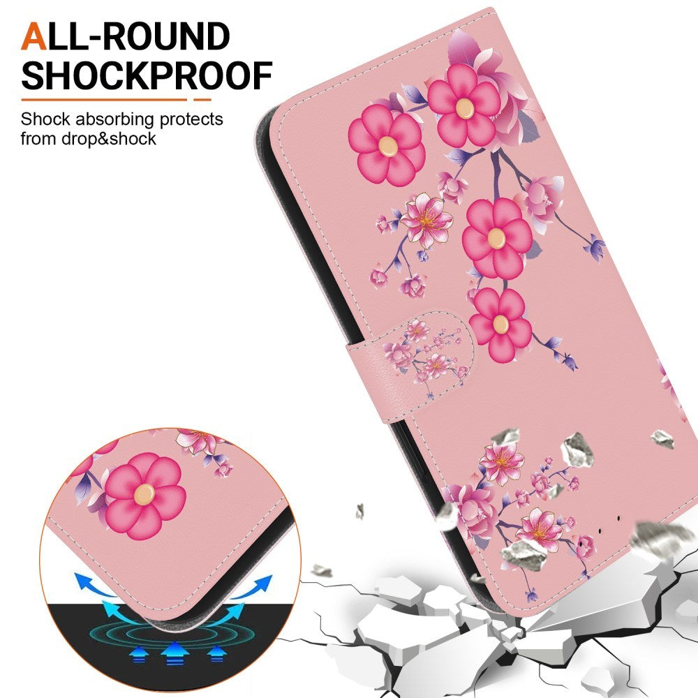 EIDERWOOD iPhone 17e / 16e Kunst Læder Mobil Cover m. Pung & Strop - Lyserød med Blomster