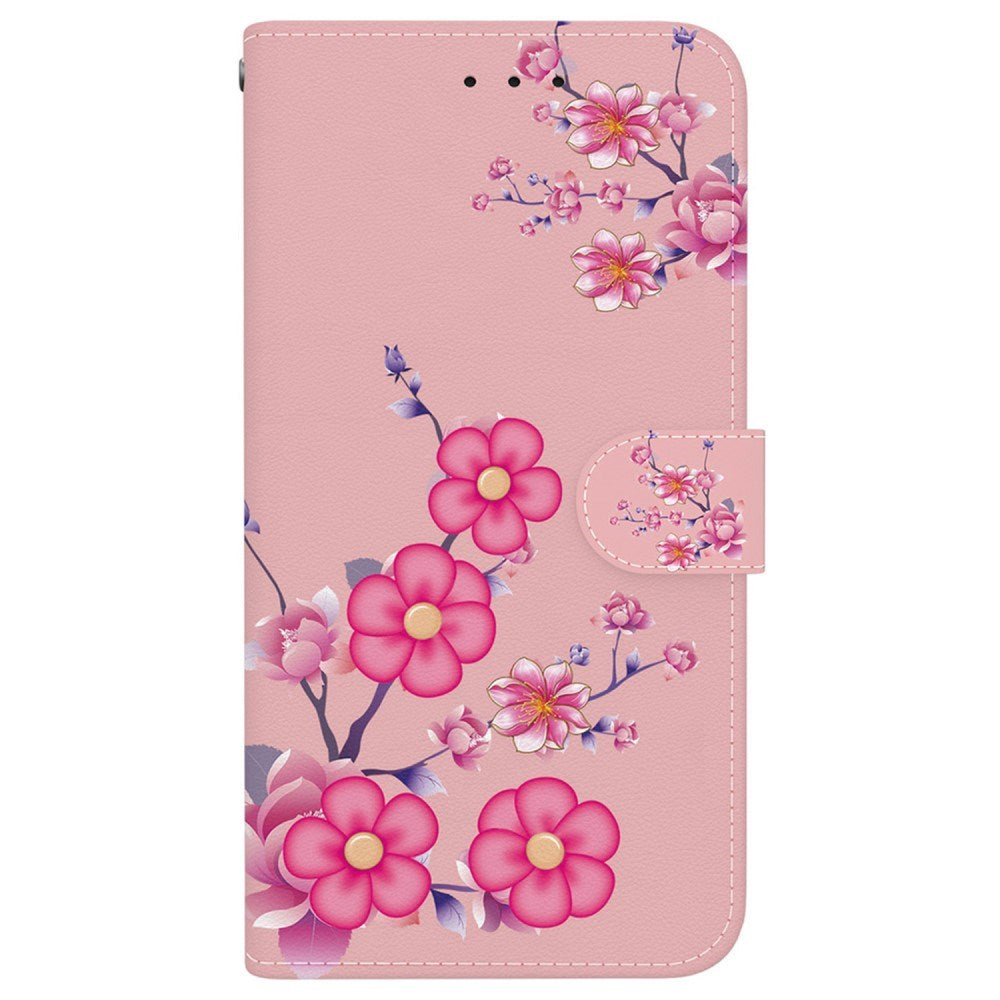 EIDERWOOD iPhone 17e / 16e Kunst Læder Mobil Cover m. Pung & Strop - Lyserød med Blomster