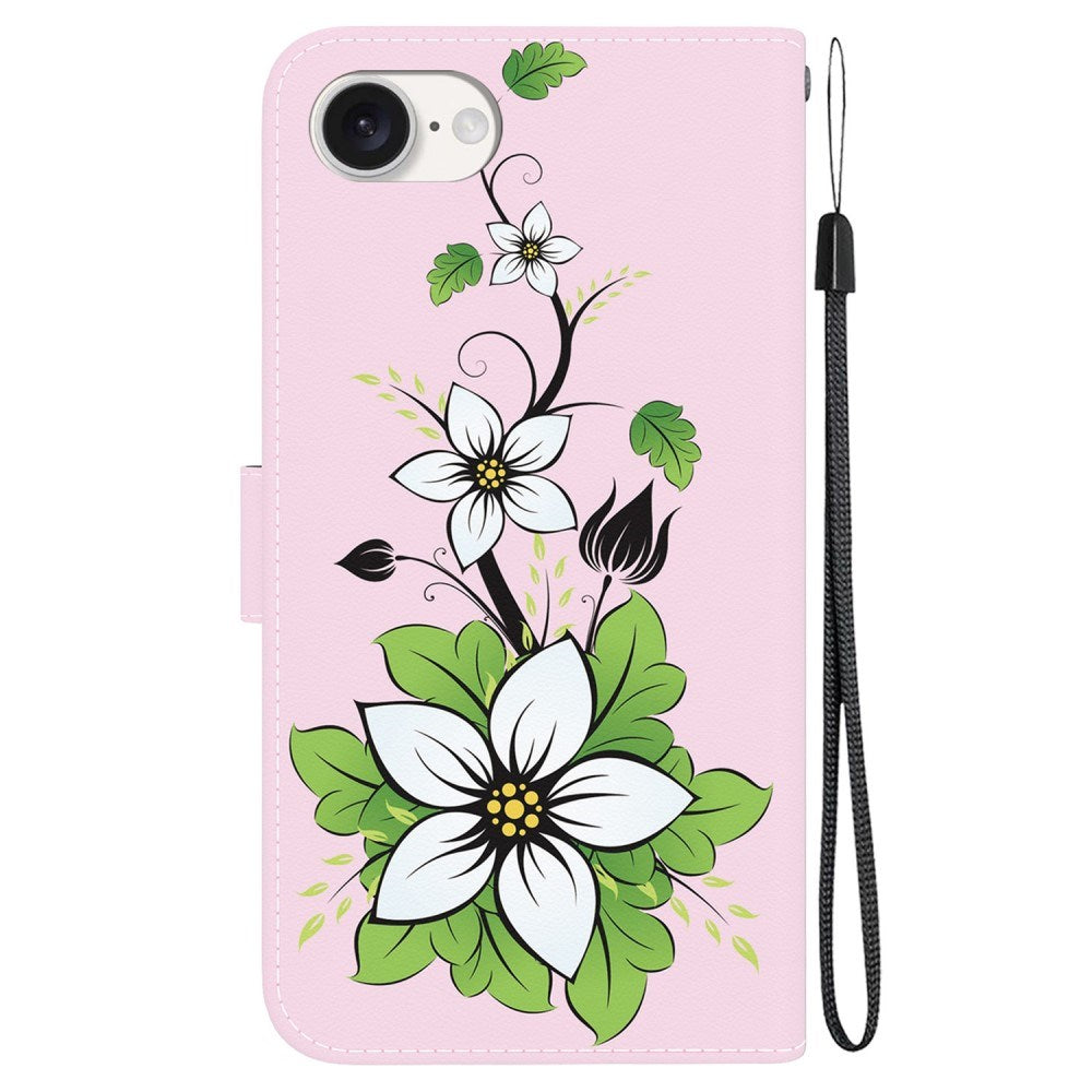 EIDERWOOD iPhone 16e Kunst Læder Mobil Cover m. Pung & Strop - Hvid Lilje