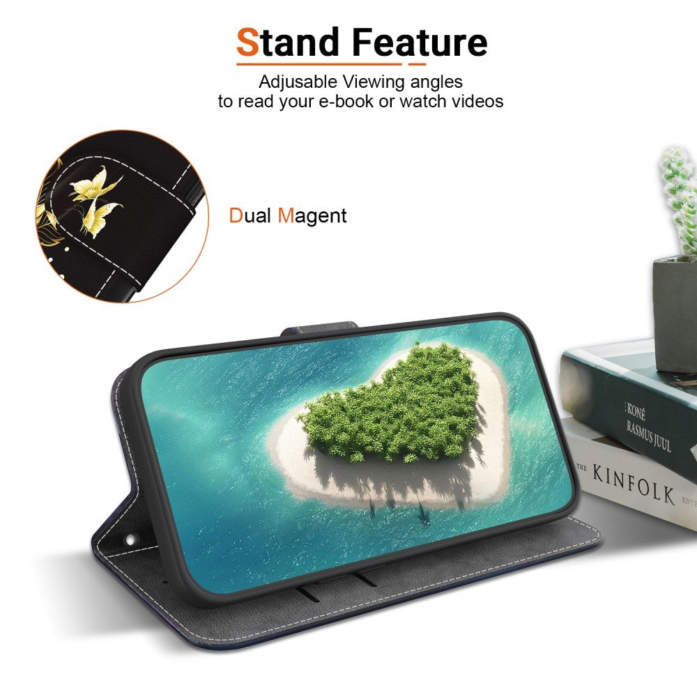 EIDERWOOD iPhone 16e Kunst Læder Mobil Cover m. Pung & Strop - Guld Rose