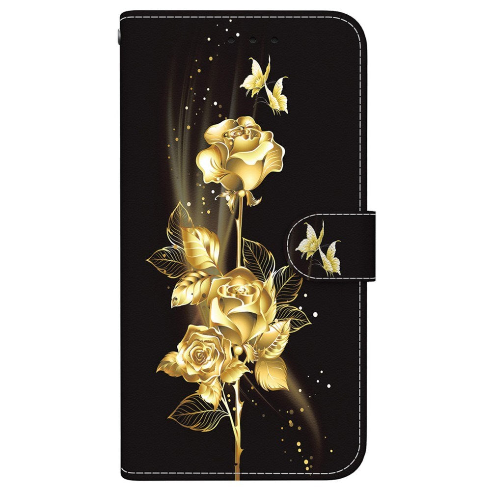 EIDERWOOD iPhone 16e Kunst Læder Mobil Cover m. Pung & Strop - Guld Rose