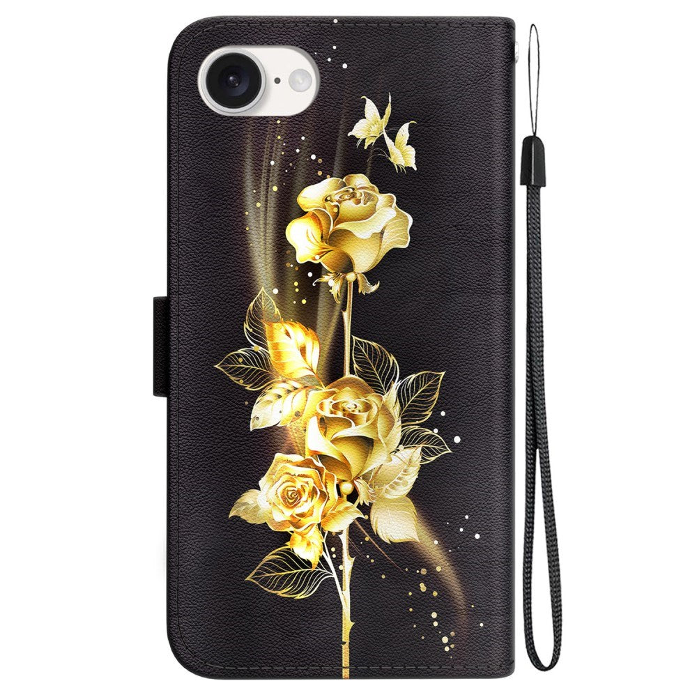 EIDERWOOD iPhone 16e Kunst Læder Mobil Cover m. Pung & Strop - Guld Rose
