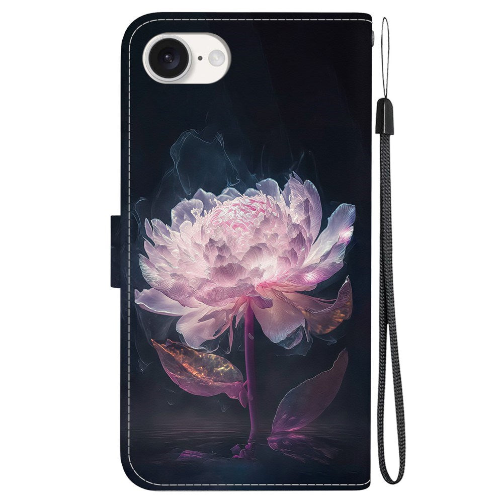 EIDERWOOD iPhone 16e Kunst Læder Mobil Cover m. Pung & Strop - Lilla Pæon