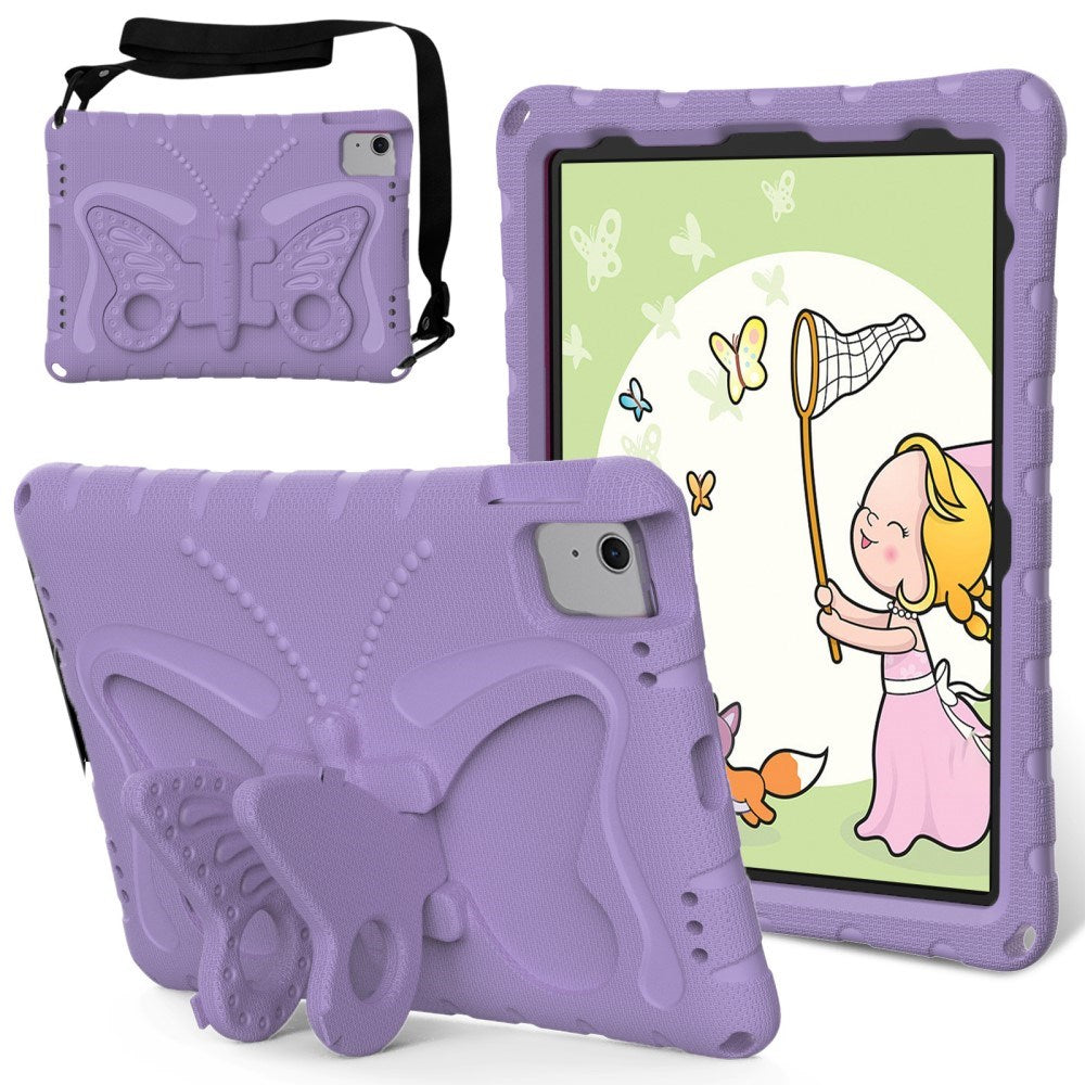 EIDERWOOD iPad Air 11" (2025 / 2024) Butterfly Børne Cover m. Skulderstrop & Ståfunktion - Lilla