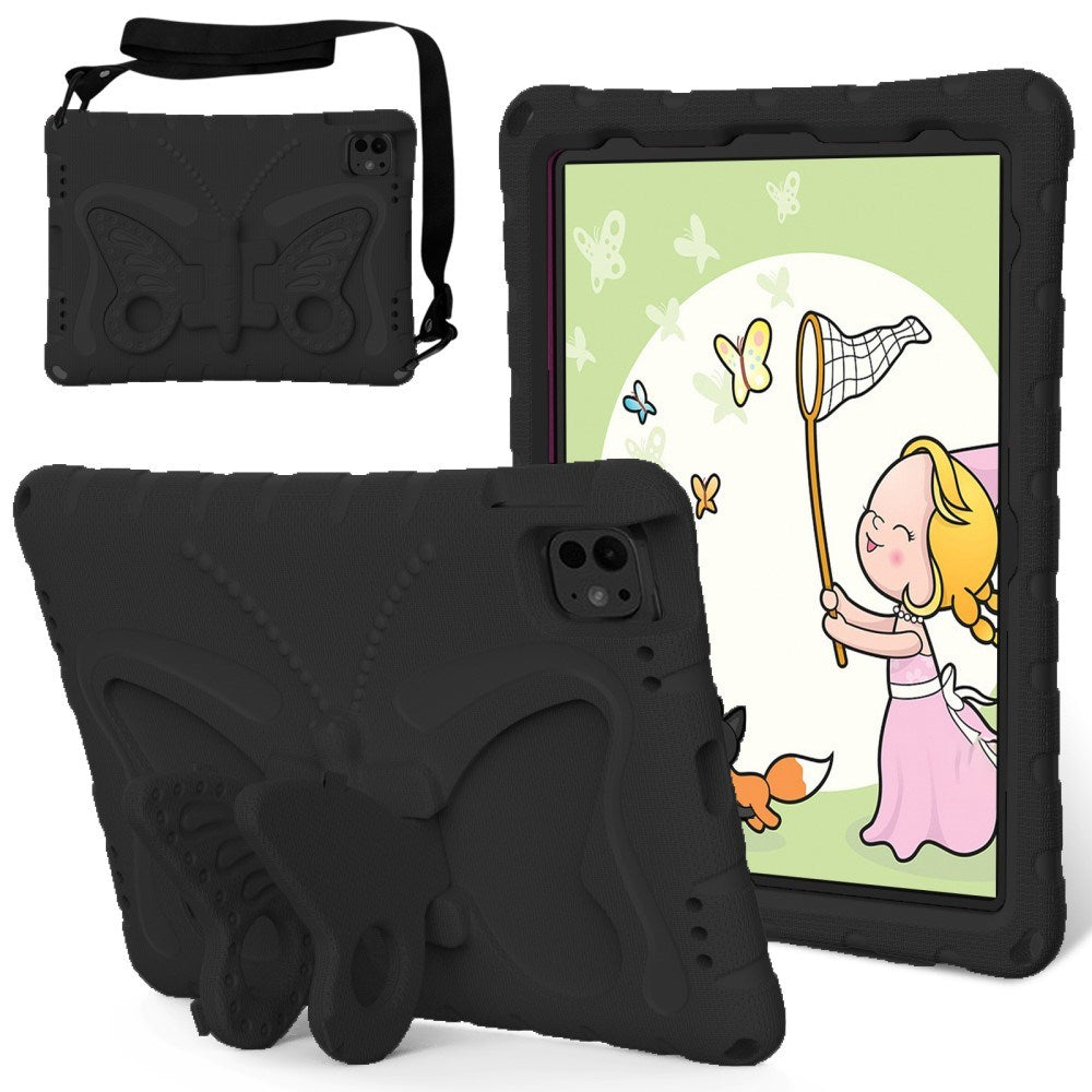 EIDERWOOD iPad Pro 11" (2025 / 2024) Butterfly Børne Cover m. Skulderstrop & Ståfunktion - Sort