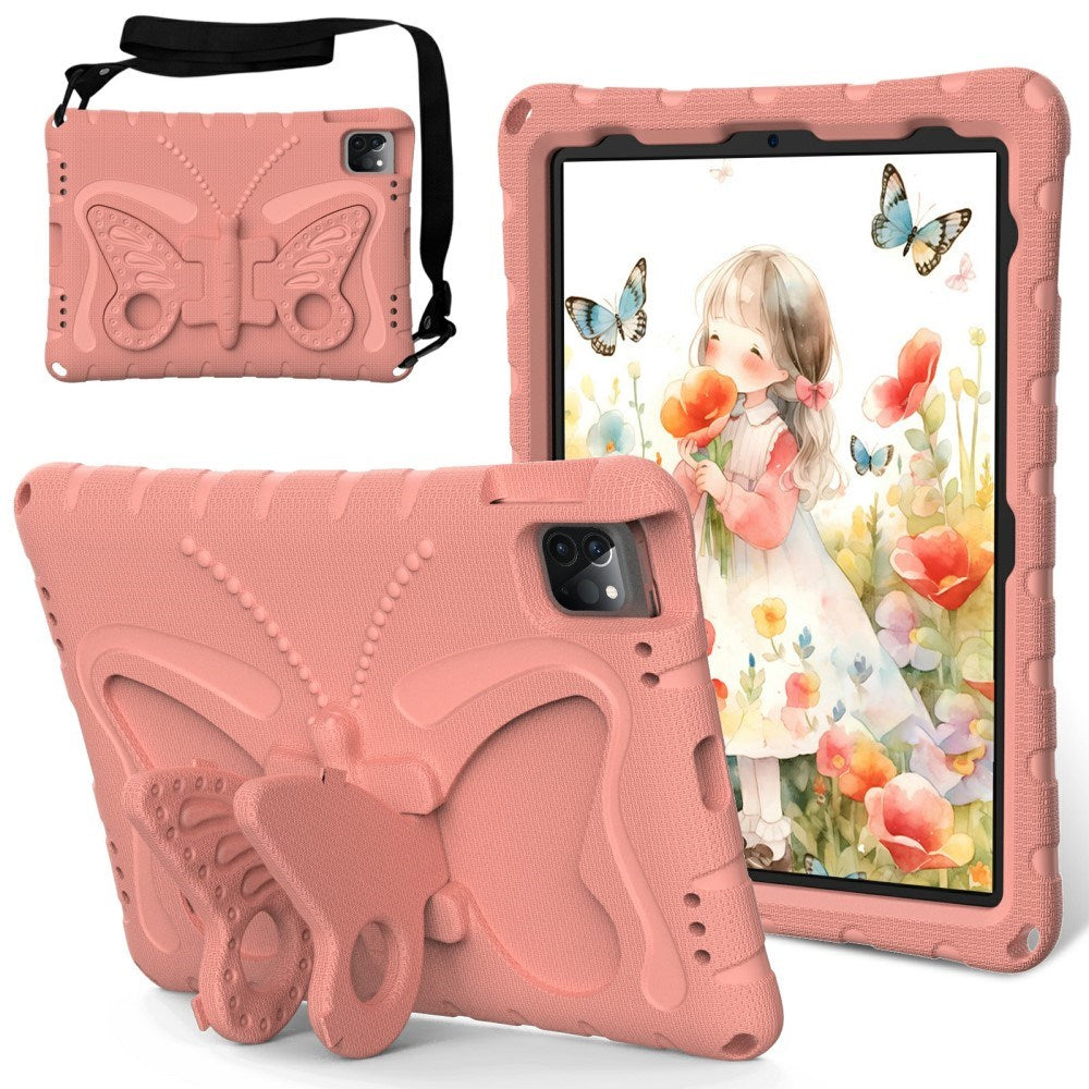 EIDERWOOD iPad Air 13" (2025 / 2024) / Pro 13" (2025 / 2024) / Pro 12.9" (2022-2018) Butterfly Børne Cover m. Skulderstrop & Ståfunktion - Koral