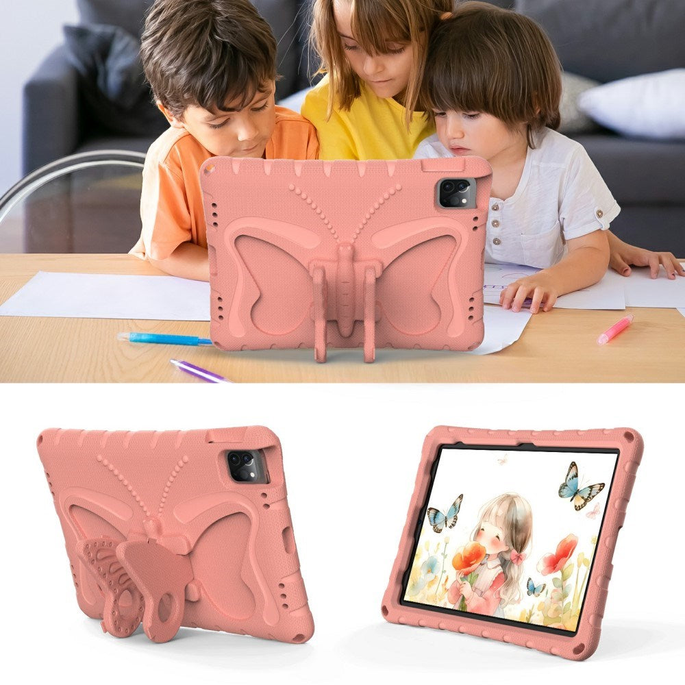 EIDERWOOD iPad Air 13" (2025 / 2024) / Pro 13" (2025 / 2024) / Pro 12.9" (2022-2018) Butterfly Børne Cover m. Skulderstrop & Ståfunktion - Koral