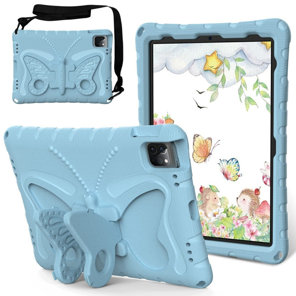 EIDERWOOD iPad Air 13" (2025 / 2024) / Pro 13" (2025 / 2024) / Pro 12.9" (2022-2018) Butterfly Børne Cover m. Skulderstrop & Ståfunktion - Lyseblå