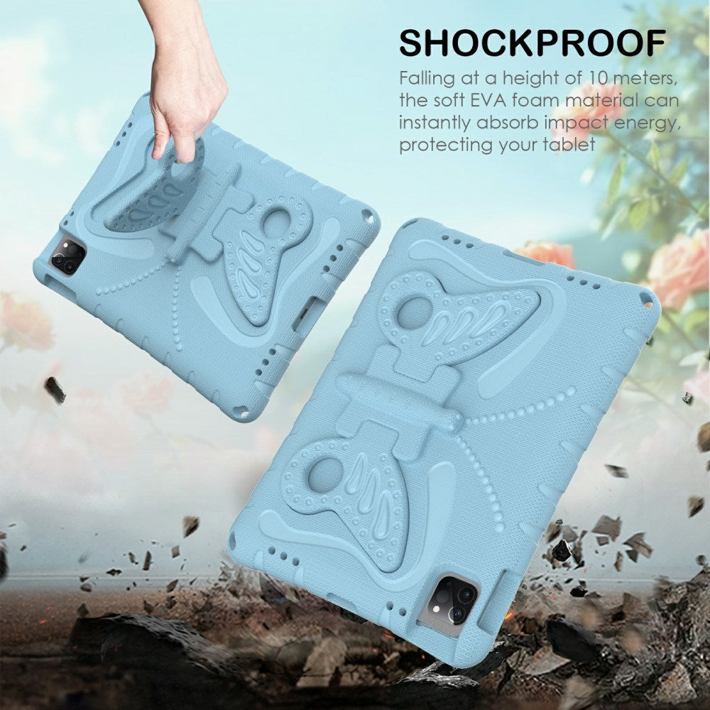 EIDERWOOD iPad Air 13" (2025 / 2024) / Pro 13" (2025 / 2024) / Pro 12.9" (2022-2018) Butterfly Børne Cover m. Skulderstrop & Ståfunktion - Lyseblå
