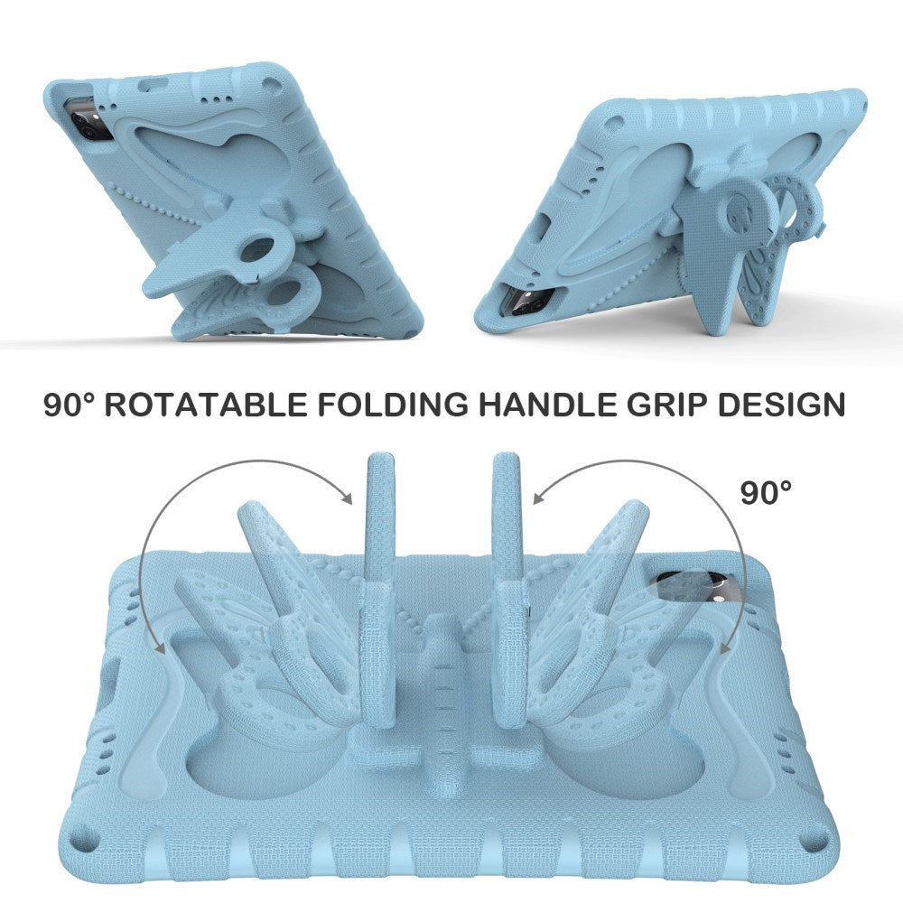 EIDERWOOD iPad Air 13" (2025 / 2024) / Pro 13" (2025 / 2024) / Pro 12.9" (2022-2018) Butterfly Børne Cover m. Skulderstrop & Ståfunktion - Lyseblå