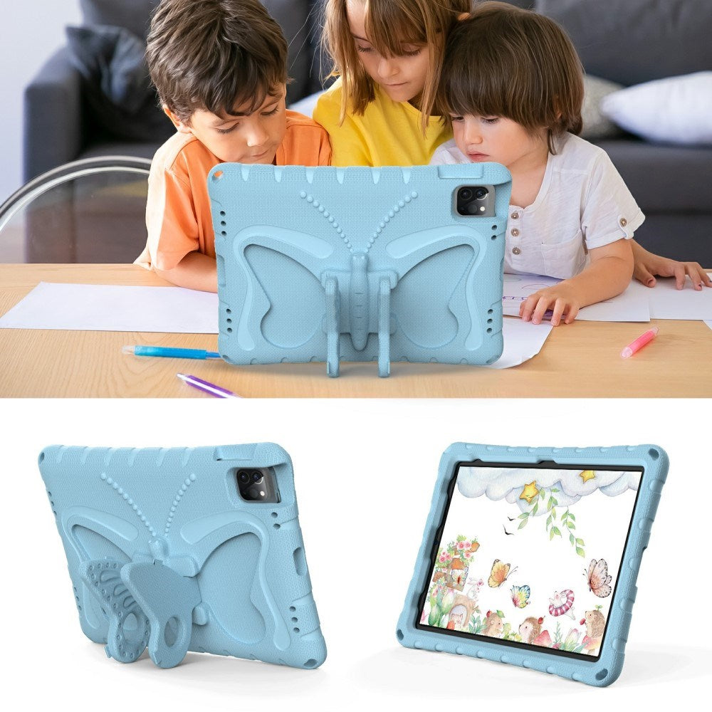 EIDERWOOD iPad Air 13" (2025 / 2024) / Pro 13" (2025 / 2024) / Pro 12.9" (2022-2018) Butterfly Børne Cover m. Skulderstrop & Ståfunktion - Lyseblå
