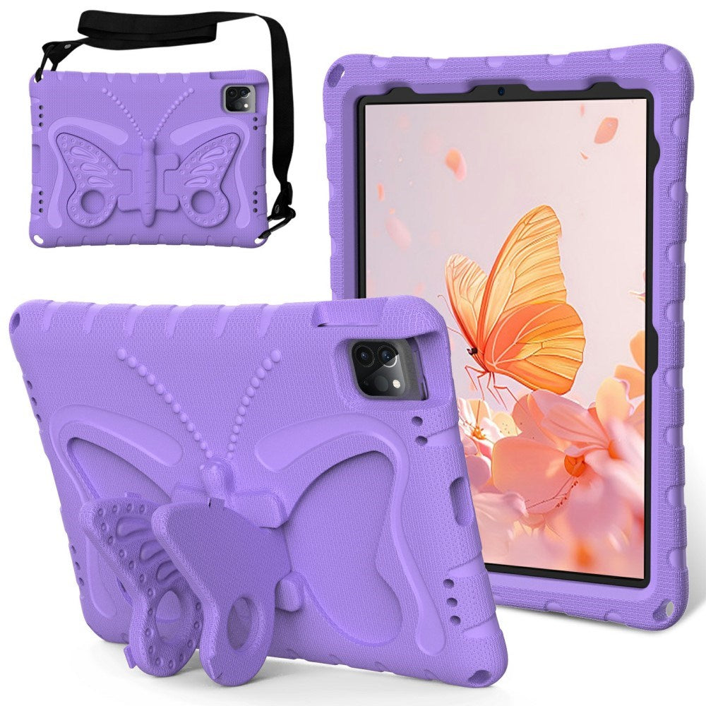 EIDERWOOD iPad Air 13" (2025 / 2024) / Pro 13" (2025 / 2024) / Pro 12.9" (2022-2018) Butterfly Børne Cover m. Skulderstrop & Ståfunktion - Lilla