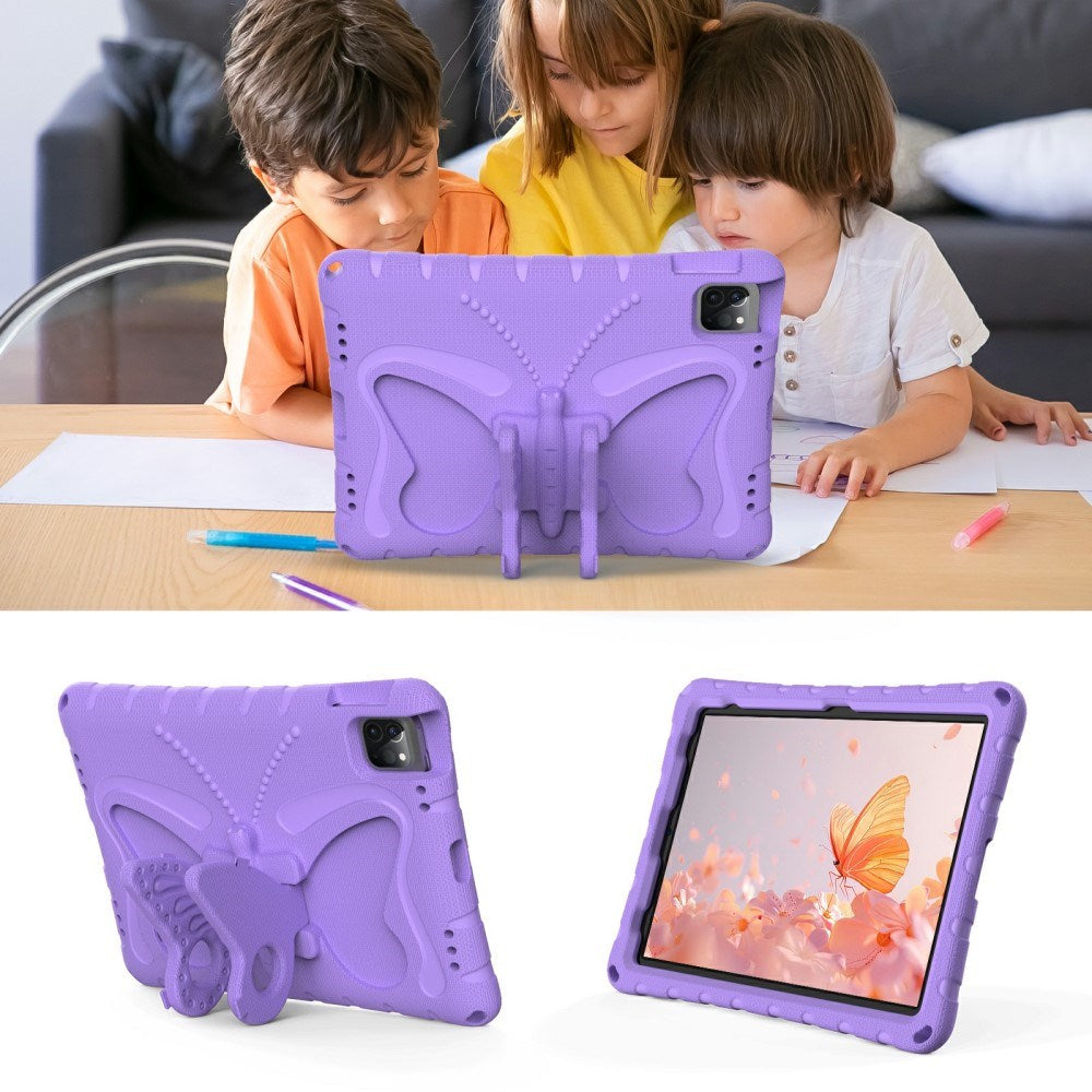 EIDERWOOD iPad Air 13" (2025 / 2024) / Pro 13" (2025 / 2024) / Pro 12.9" (2022-2018) Butterfly Børne Cover m. Skulderstrop & Ståfunktion - Lilla