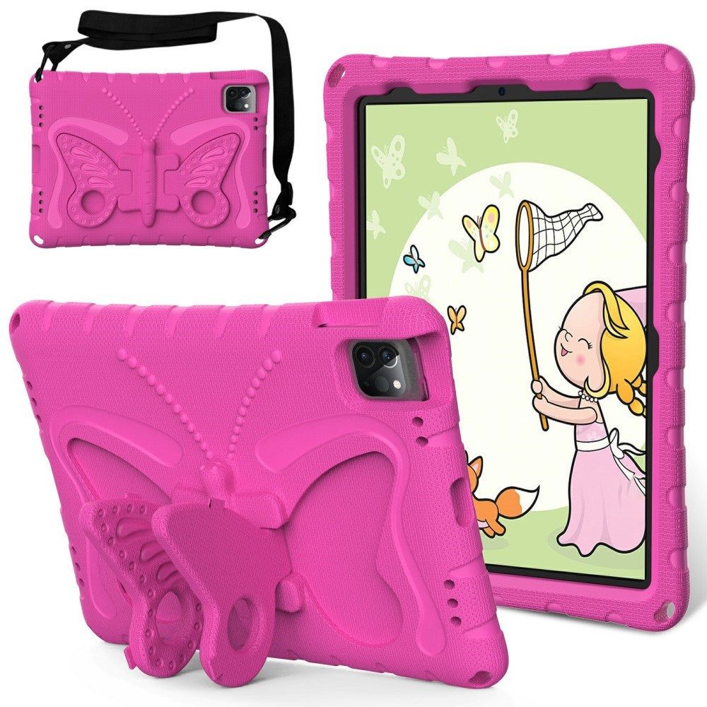 EIDERWOOD iPad Air / Pro 13" (2024) / Pro 12.9" (2022-2018) Butterfly Børne Cover m. Skulderstrop & Ståfunktion - Lyserød