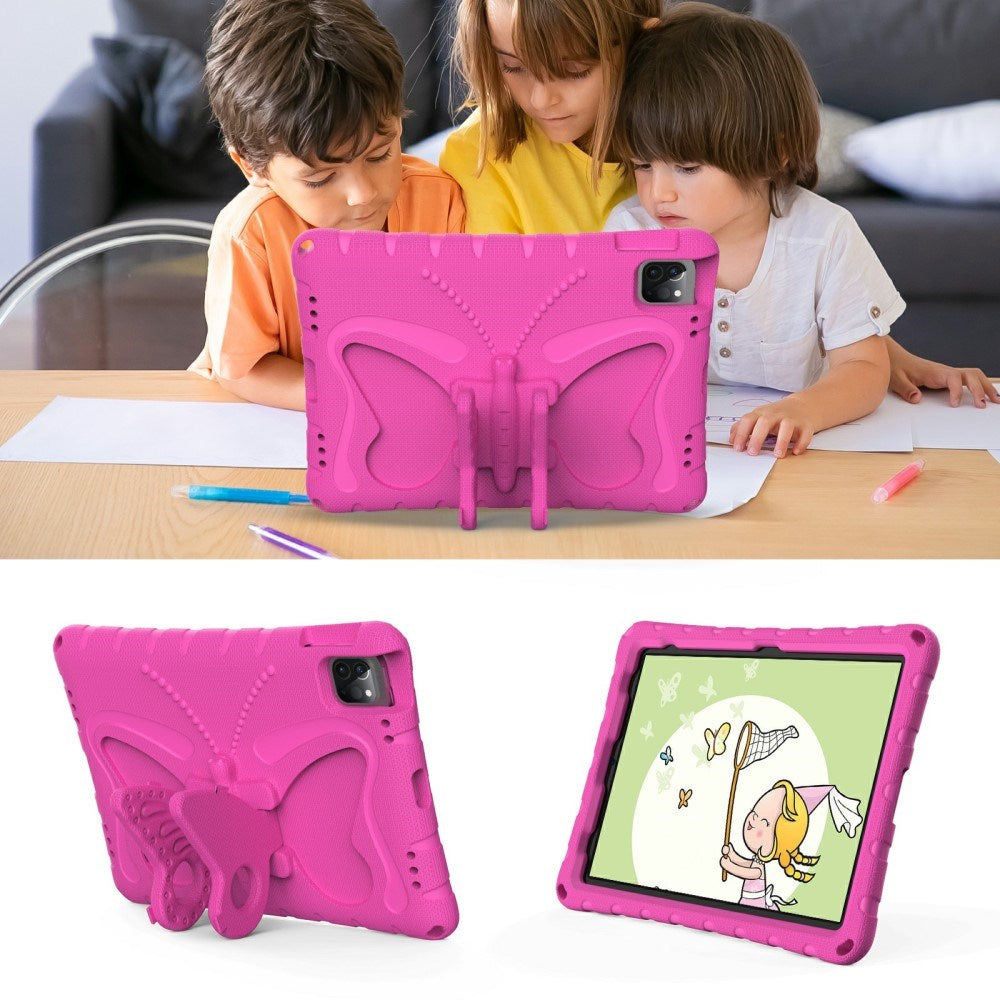 EIDERWOOD iPad Air 13" (2025 / 2024) / Pro 13" (2025 / 2024) / Pro 12.9" (2022-2018) Butterfly Børne Cover m. Skulderstrop & Ståfunktion - Lyserød