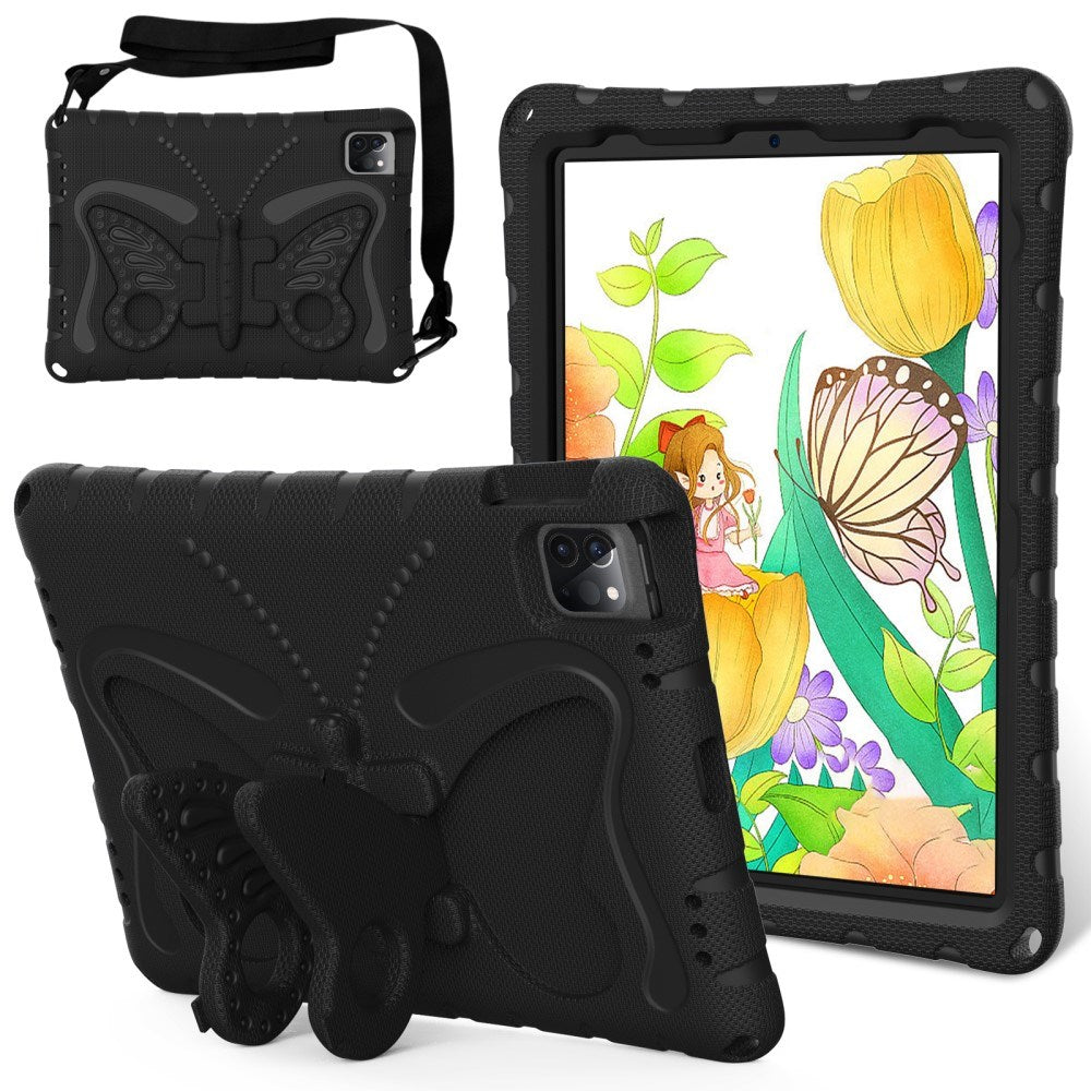 EIDERWOOD iPad Air 13" (2025 / 2024) / Pro 13" (2025 / 2024) / Pro 12.9" (2022-2018) Butterfly Børne Cover m. Skulderstrop & Ståfunktion - Sort