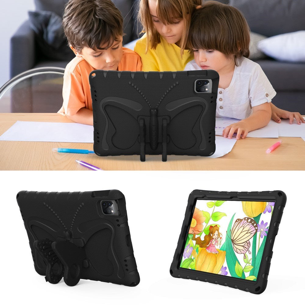 EIDERWOOD iPad Air 13" (2025 / 2024) / Pro 13" (2025 / 2024) / Pro 12.9" (2022-2018) Butterfly Børne Cover m. Skulderstrop & Ståfunktion - Sort