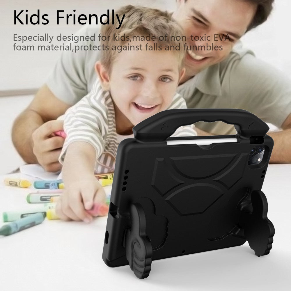 EIDERWOOD iPad Air 13" (2025 / 2024) / Pro 13" (2025 / 2024) / Pro 12.9" (2022-2018) Børne Cover - Thumb Kickstand Tablet Cover - Sort