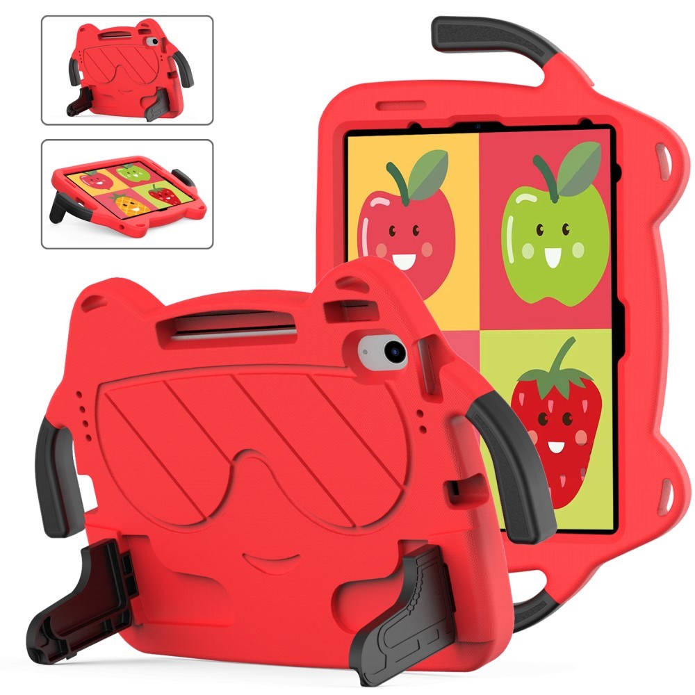 EIDERWOOD iPad Air 11" (2025 / 2024) Børne Cover m. Kickstand & Håndtag - Smiley - Rød