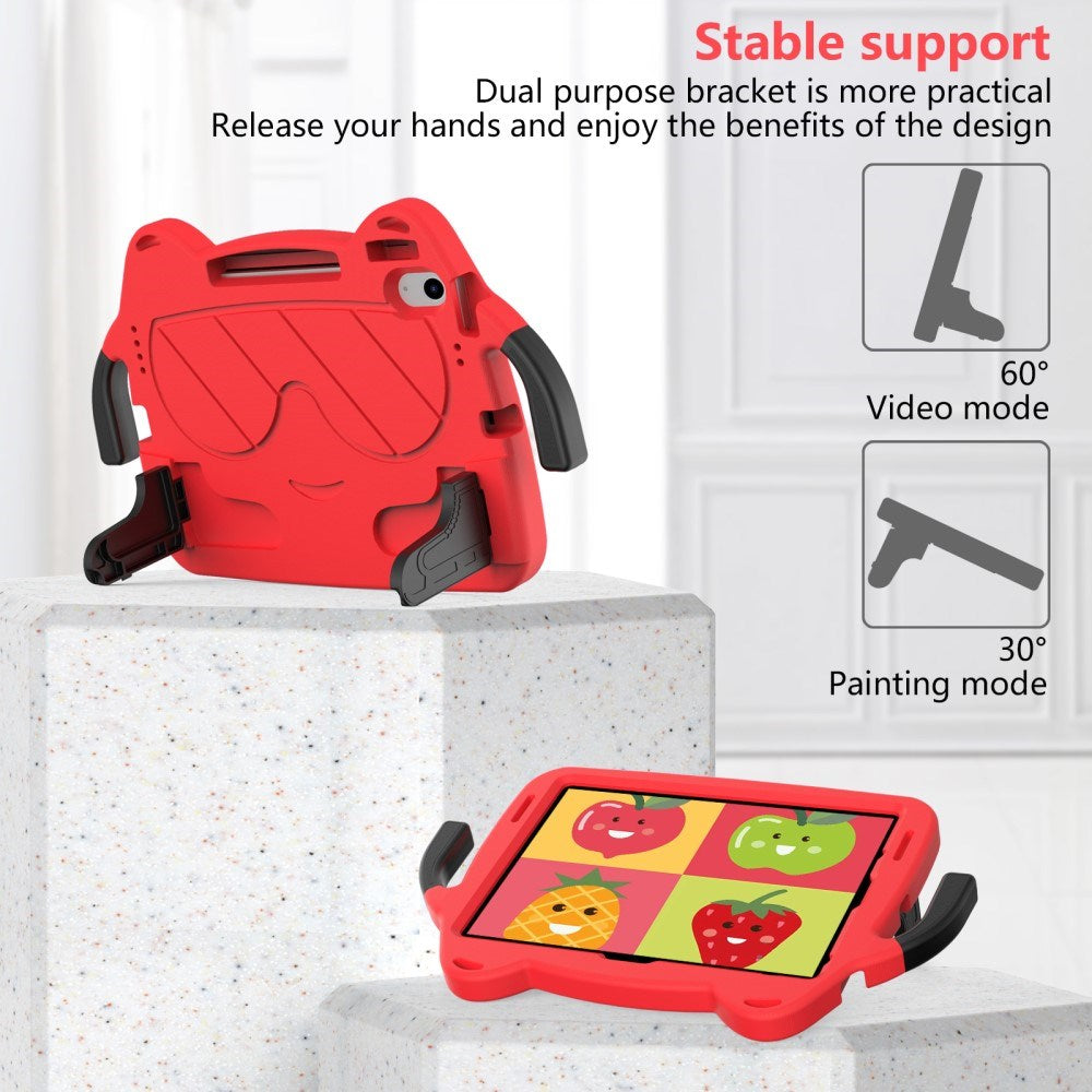 EIDERWOOD iPad Air 11" (2025 / 2024) Børne Cover m. Kickstand & Håndtag - Smiley - Rød