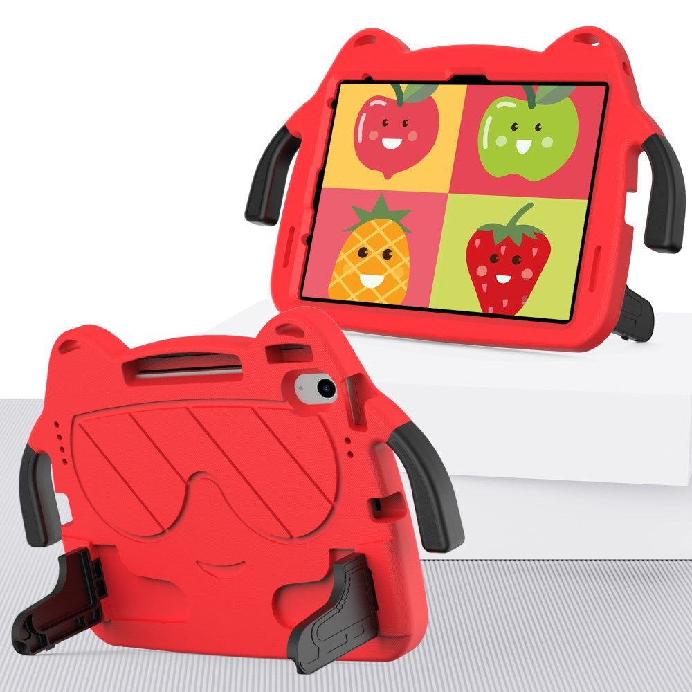 EIDERWOOD iPad Air 11" (2025 / 2024) Børne Cover m. Kickstand & Håndtag - Smiley - Rød