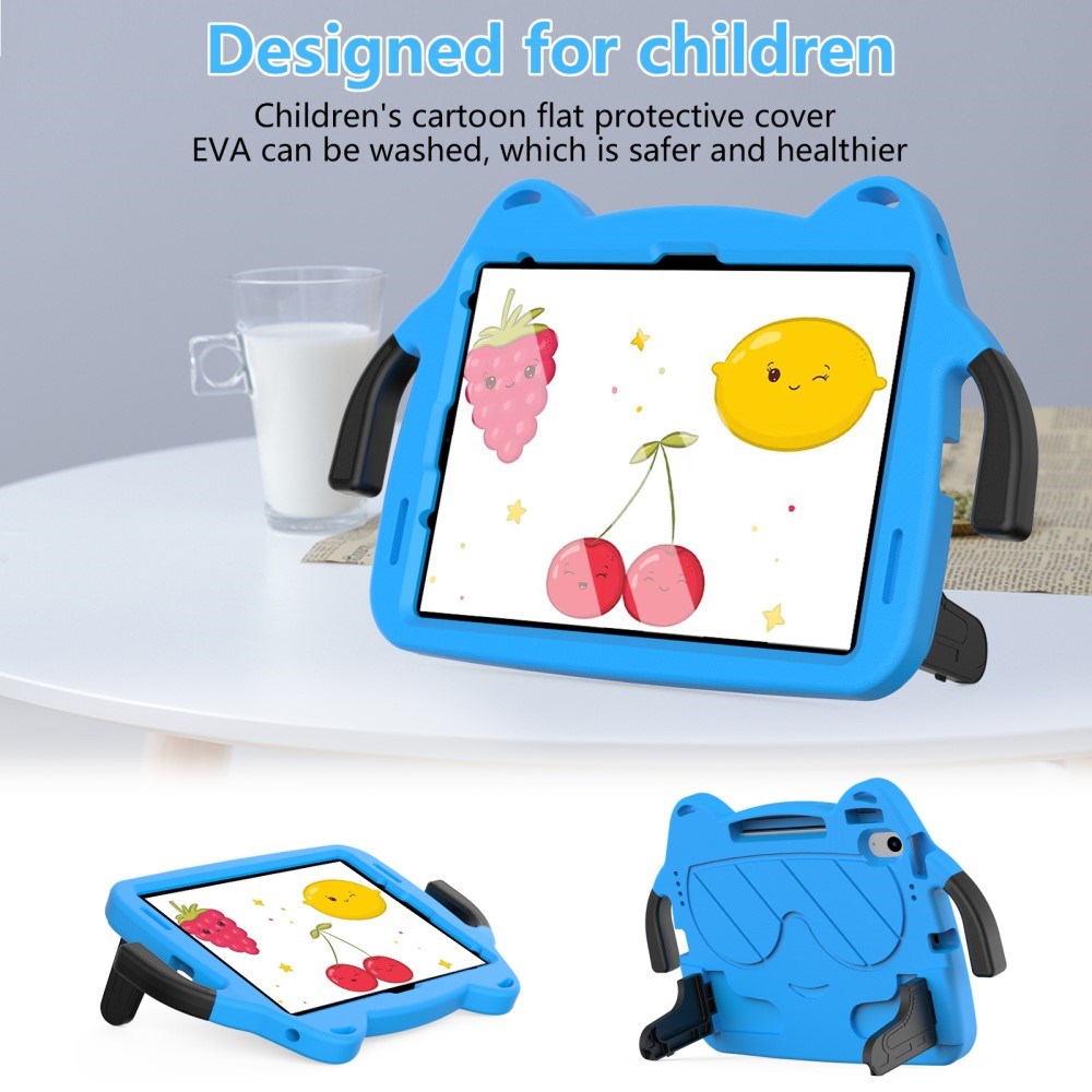 EIDERWOOD iPad Air 11" (2026 / 2025 / 2024) Børne Cover m. Kickstand & Håndtag - Smiley - Blå