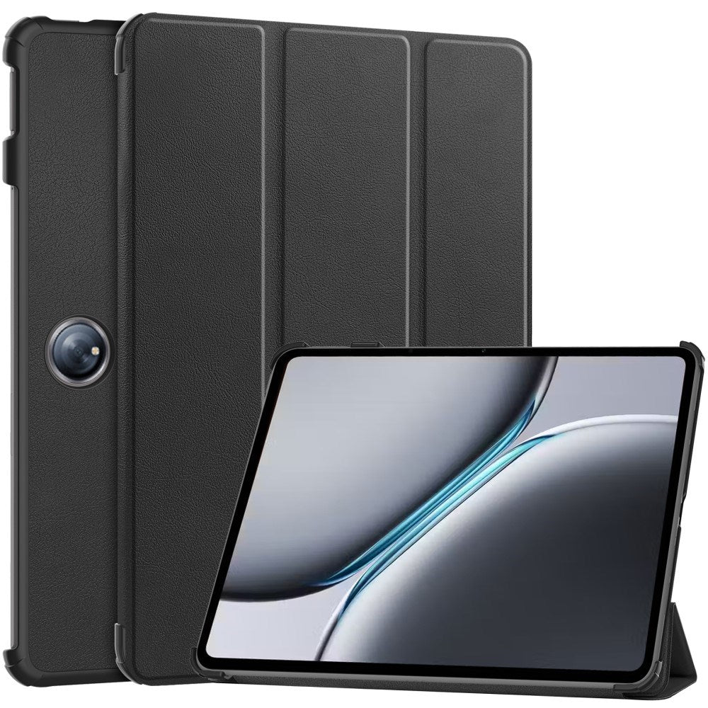 OnePlus Pad 2 Tri-Fold Læder Tablet Cover m. Vågeblus Funktion - Sort