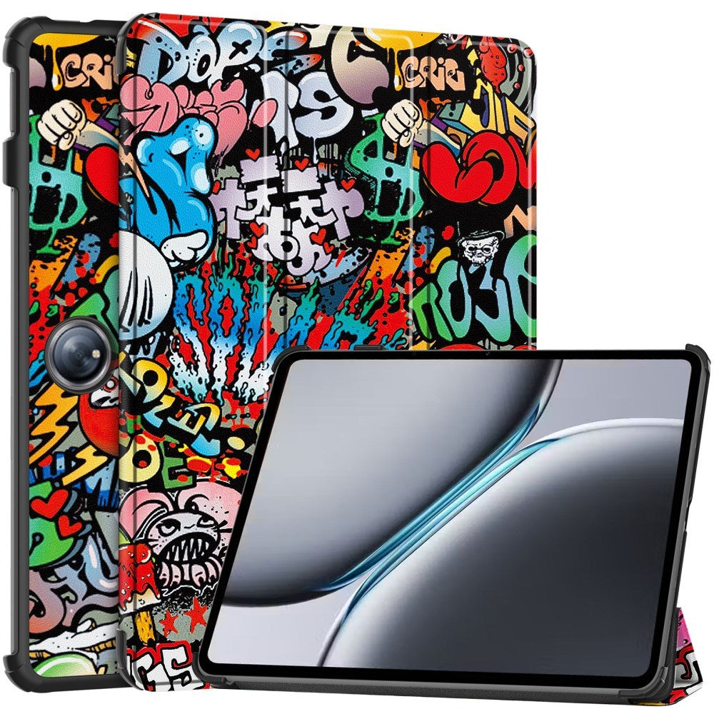 EIDERWOOD OnePlus Pad 2 Tri-Fold Kunstlæder Tablet Cover m. Vågeblus Funktion - Graffiti