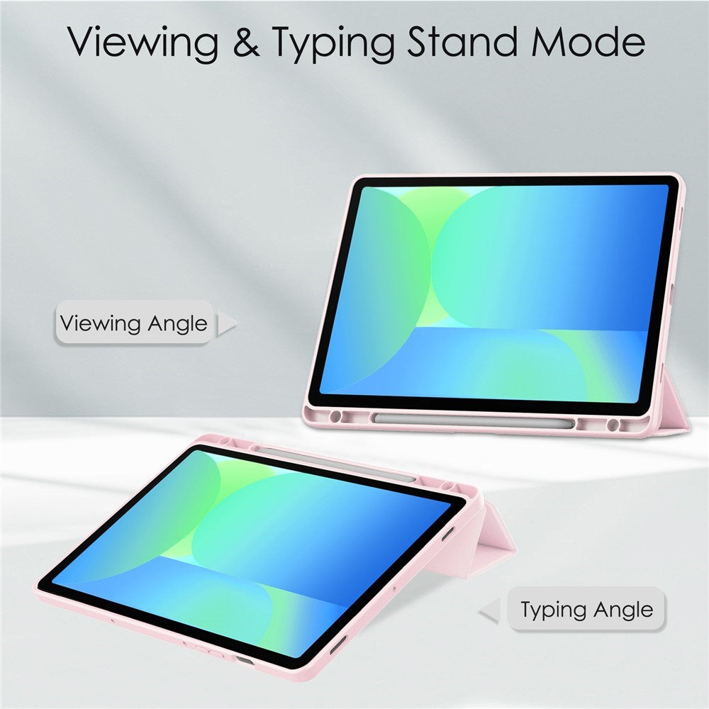 EIDERWOOD Samsung Galaxy Tab S10 Lite / S10 FE / S9 FE Tablet Flip Cover m. Ståfunktion & Stylus Pen-Holder - Gennemsigtig / Lyserød