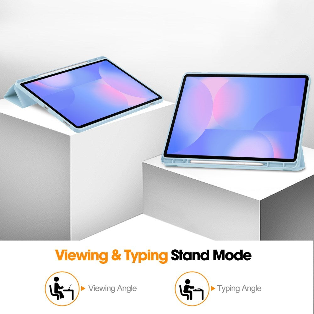 EIDERWOOD Samsung Galaxy Tab S10 FE+ (Plus) Tri-Fold Kunstlæder Tablet Cover m. Stylus Pen Holder - Lyseblå