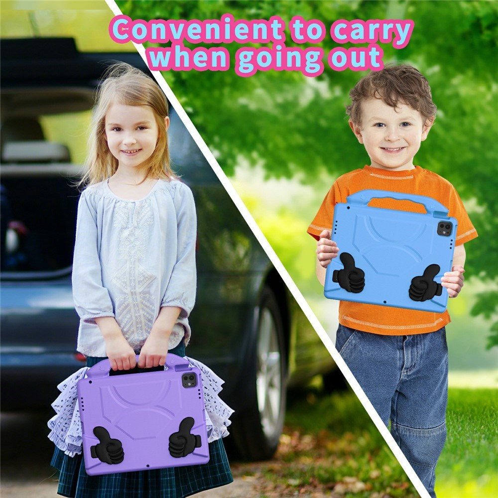 iPad Pro 12.9" (2022 / 2021 / 2020 / 2018) / Air 13" (2025 / 2024) / Pro 13" (2025 / 2024) - EIDERWOOD Børne Cover m. Thumb Kickstand - Lilla