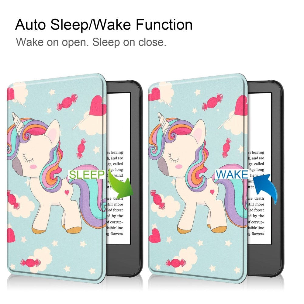 Amazon Kindle 11th Generation (2022) Kunstlæder Kindle Cover m. Vågeblus Funktion - Enhjørning