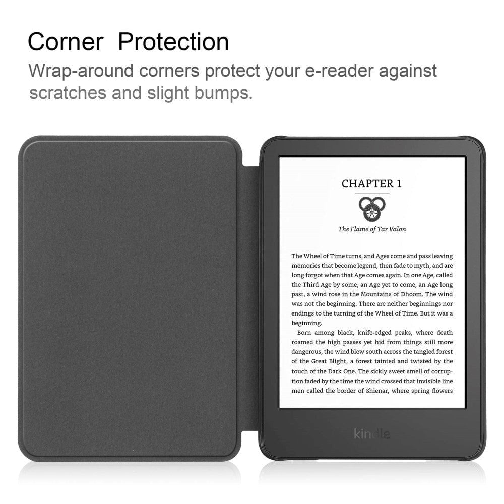 Amazon Kindle 11th Generation (2022) Læder Kindle Cover m. Vågeblus Funktion - Sort