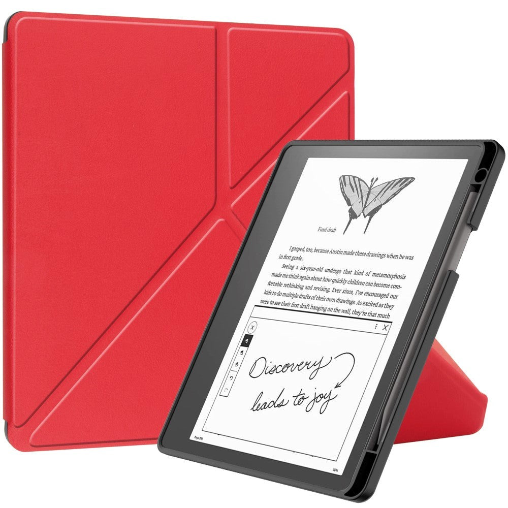 Amazon Kindle Scribe 11th Generation (2022) Origami Kunstlæder Tablet Cover m. Pen Holder - Rød