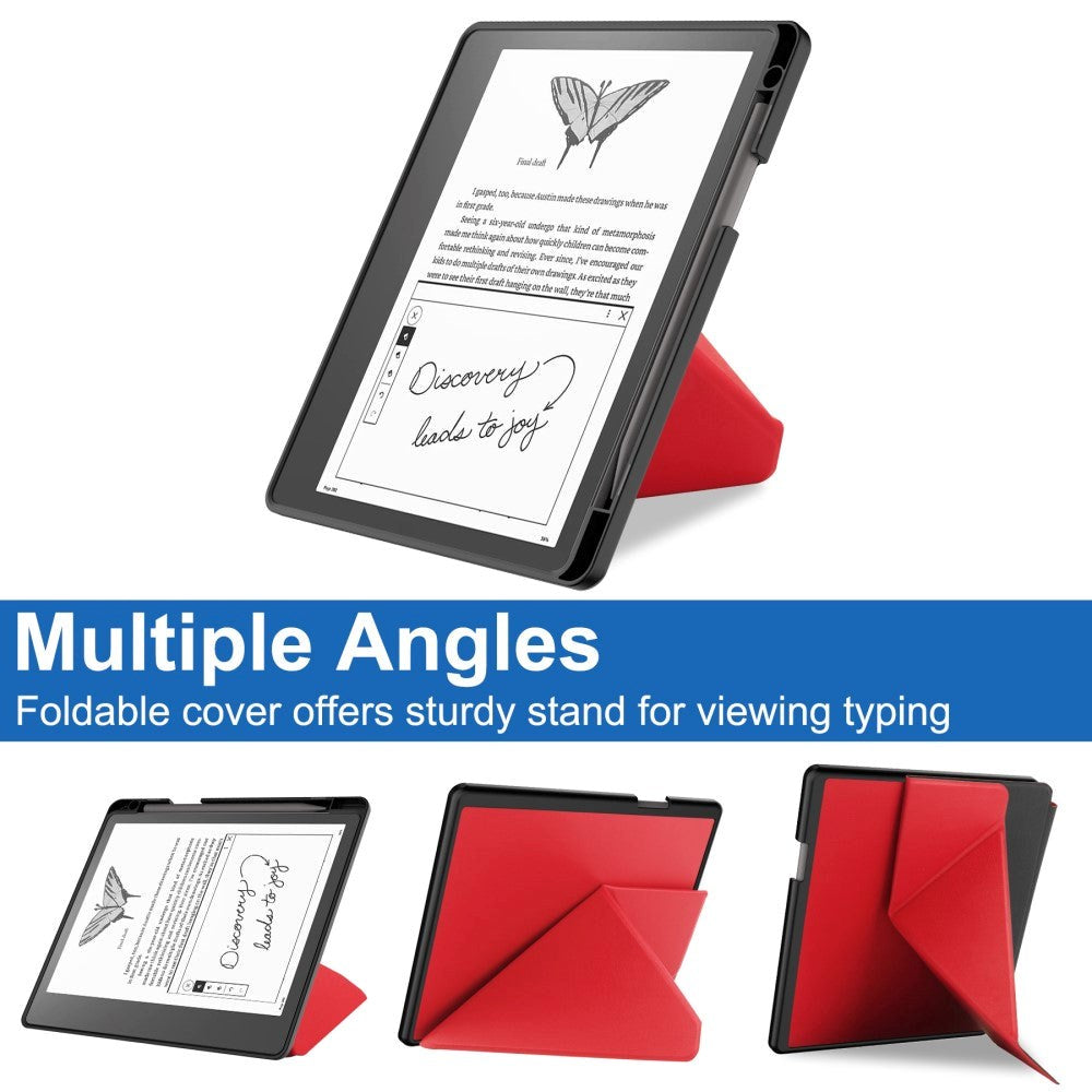 Amazon Kindle Scribe 11th Generation (2022) Origami Kunstlæder Tablet Cover m. Pen Holder - Rød