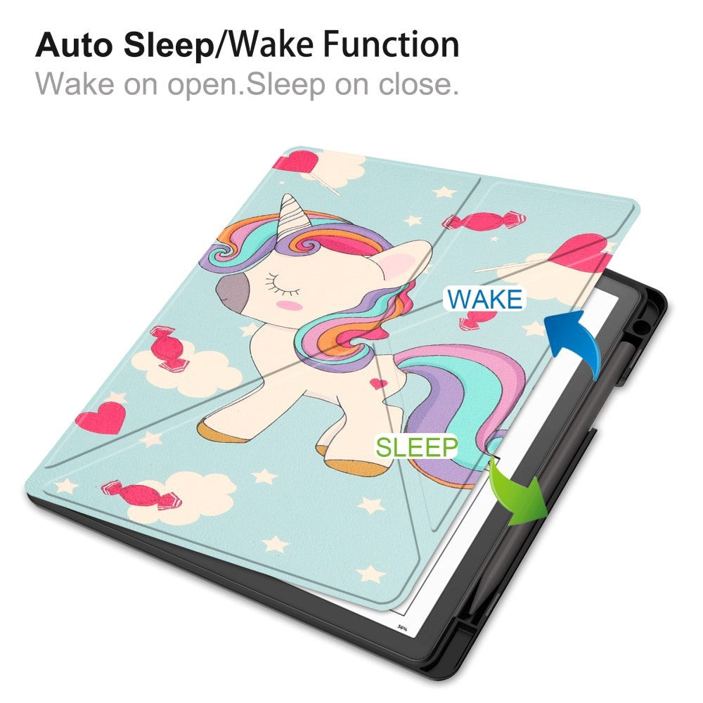 Amazon Kindle Scribe 11th Generation (2022) Læder Origami Cover m. Pen Holder - Enhjørning