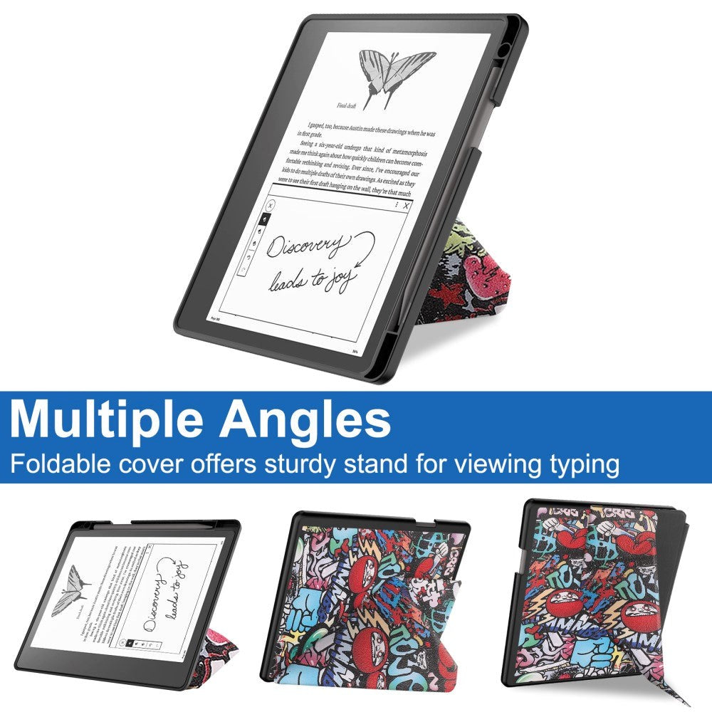 Amazon Kindle Scribe 11th Generation (2022) Læder Origami Cover m. Pen Holder - Graffiti
