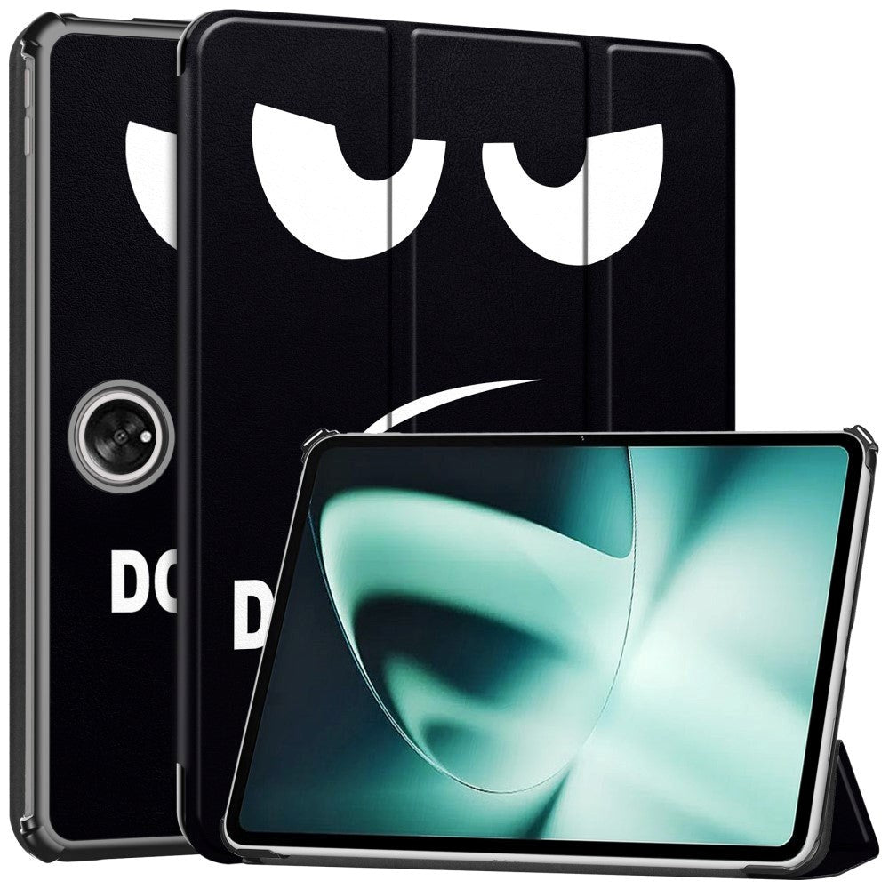 OnePlus Pad / Oppo Pad 2 Læder Tablet Cover m. Tri-fold Stand & Vågeblus Funktion - "Don't Touch Me"