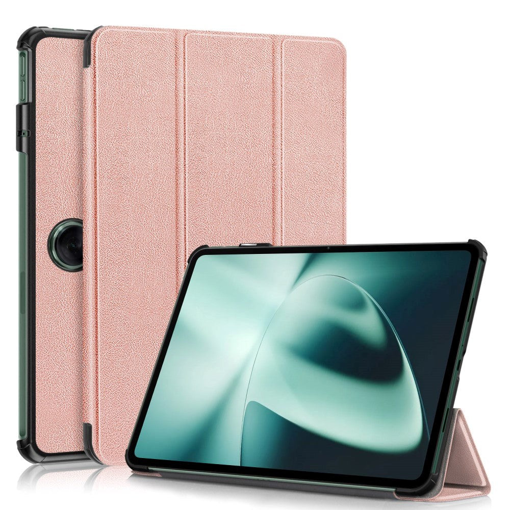 OnePlus Pad / Oppo Pad 2 Tri-Fold Læder Tablet Cover m. Standerfunktion - Rose Gold