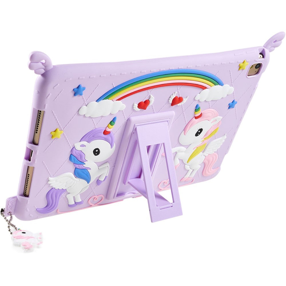 iPad 9.7 (2018-2017) / iPad Air / iPad Air 2 Silikone Tablet Cover m. Stander, Print & Strop - Enhjørning