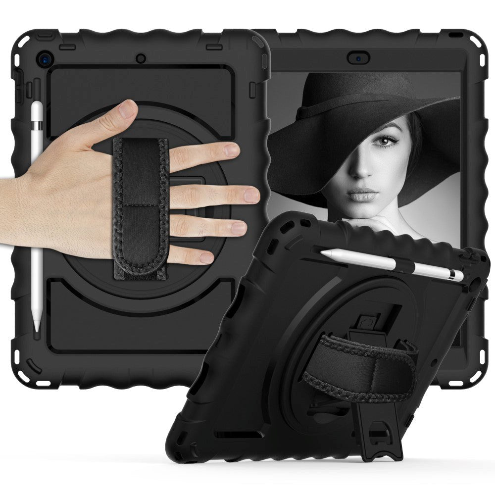 iPad 10.2" (2021 / 2020 / 2019) Håndværker Tablet Cover m. Håndholder, Kickstand & Apple Pencil Holder - Sort