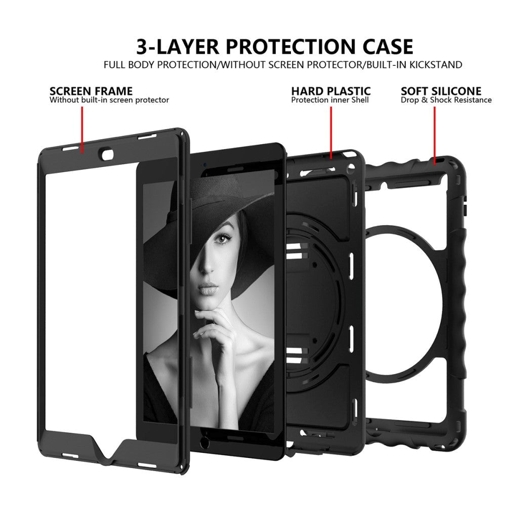 iPad 10.2" (2021 / 2020 / 2019) Håndværker Tablet Cover m. Håndholder, Kickstand & Apple Pencil Holder - Sort